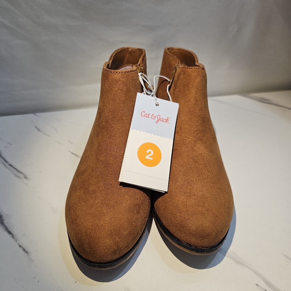 Girls' Opal Zipper Booties Cognac - Cat & Jack - SIZE 2 Brown Boots Easy On